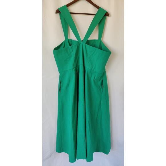 Antropologie Maeve Green Square-Neck Buttondown Dress Sleeveless Fit & Flare 22W - Picture 4 of 11